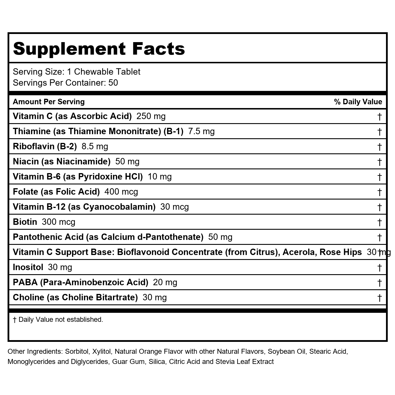 Solaray Vitamin B-Complex 250mg Natural Orange Flavor 50 Chewables