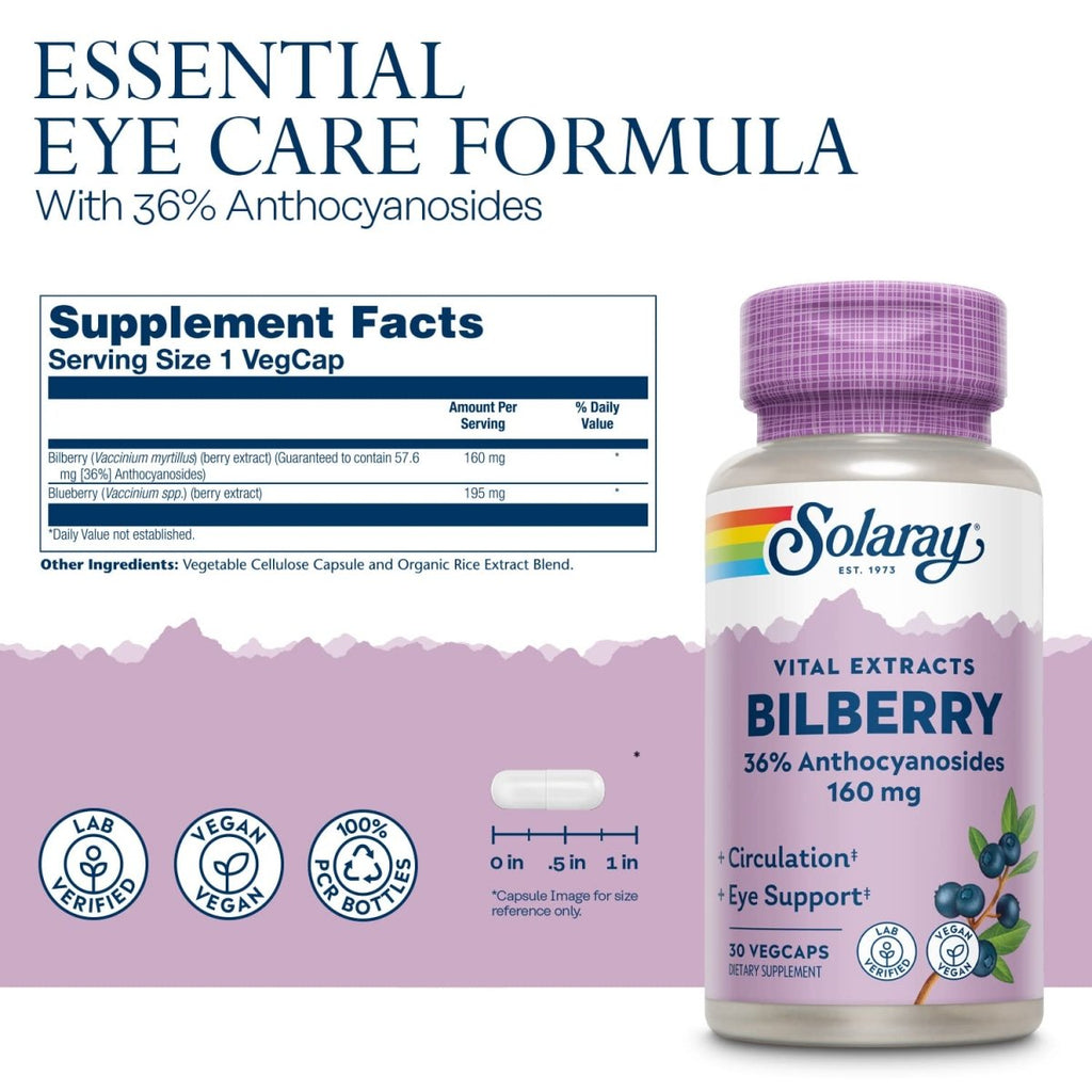 SOLARAY Extrait de Myrtille 160 mg VegCaps, 30 unités