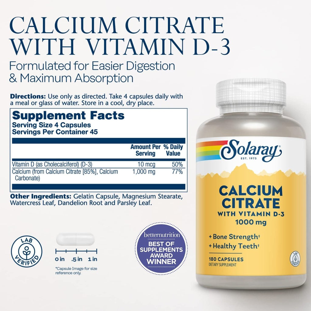 Solaray Calcium Citrate with Vitamin D-3 1000mg 180 Ct
