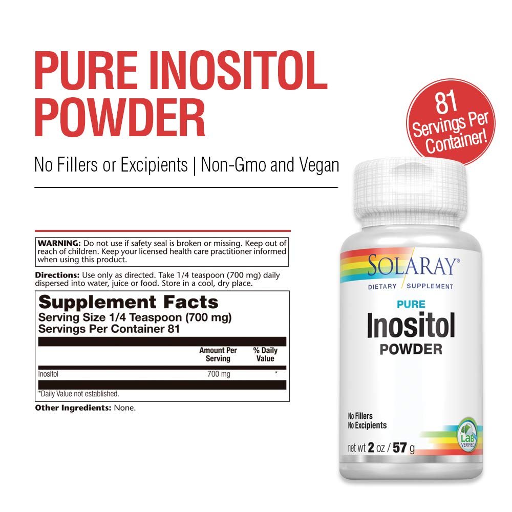 SOLARAY Pure Inositol Powder Non-GMO, Vegan (2oz, 81 Serv.)