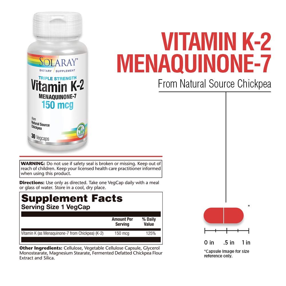 SOLARAY Triple Strength Vitamine K-2 sous forme de MK-7, 150 µg 30 gélules