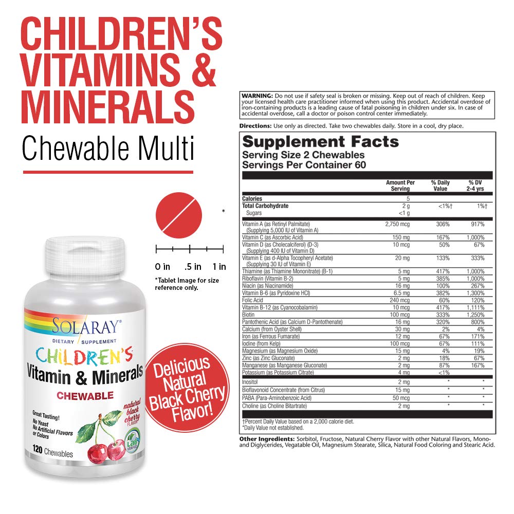 Solaray Vitamines et minéraux pour enfants - 120 comprimés à croquer