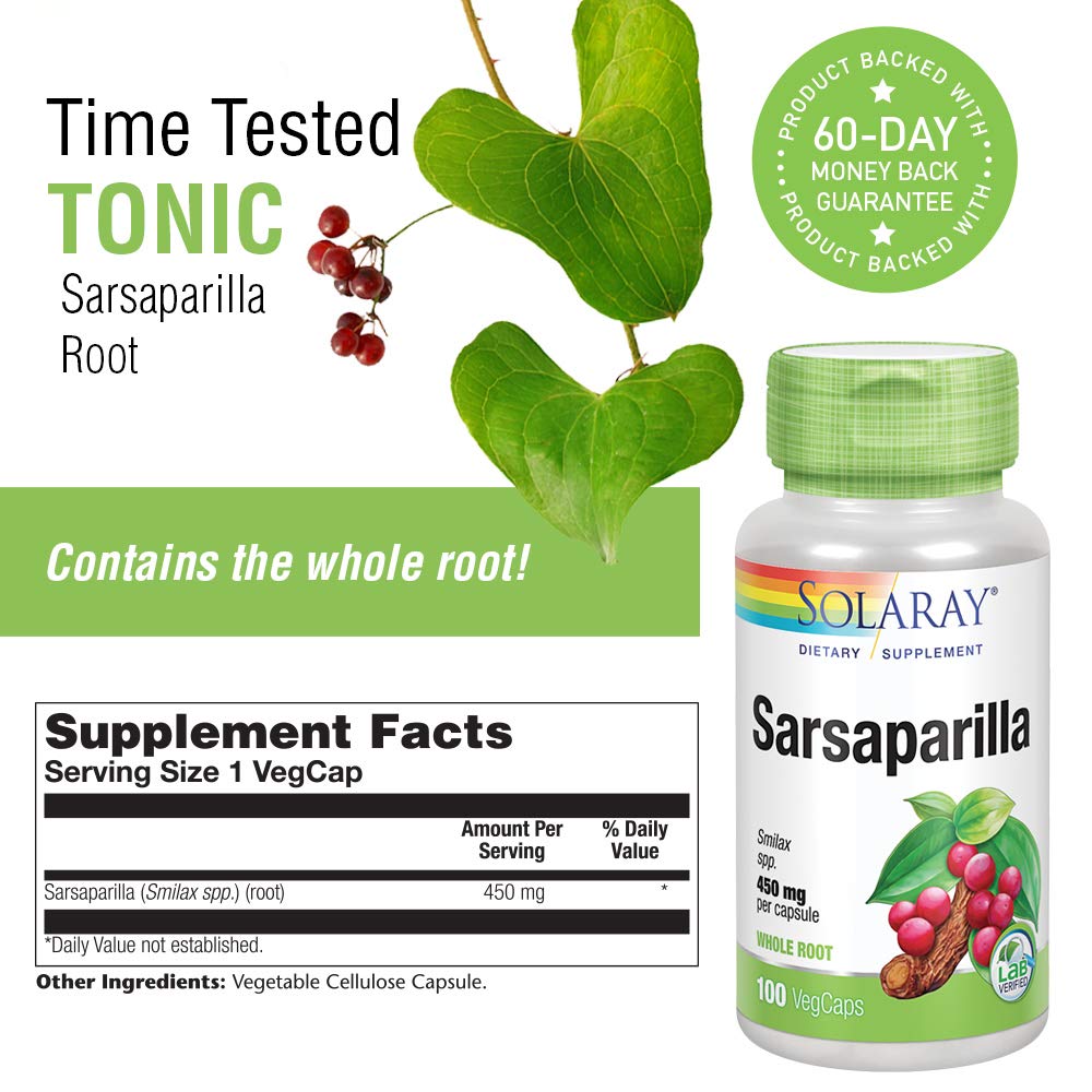 SOLARAY Racine de Salsepareille, Gélules végétales (Btl-Plastique) 450mg 100 gél.
