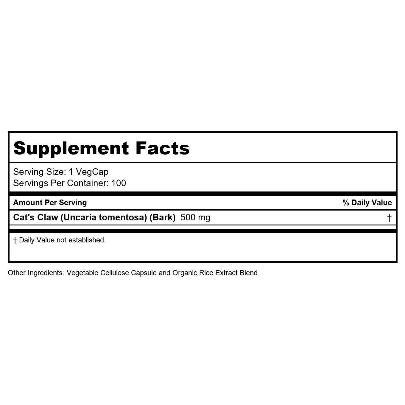 Solaray Cat's Claw Bark 500mg 100ct
