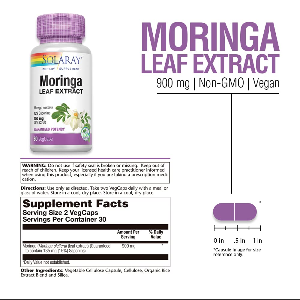 SOLARAY Guaranteed Potency Moringa Leaf Extract, Veg Cap (Btl-Plastic) 450mg 60ct