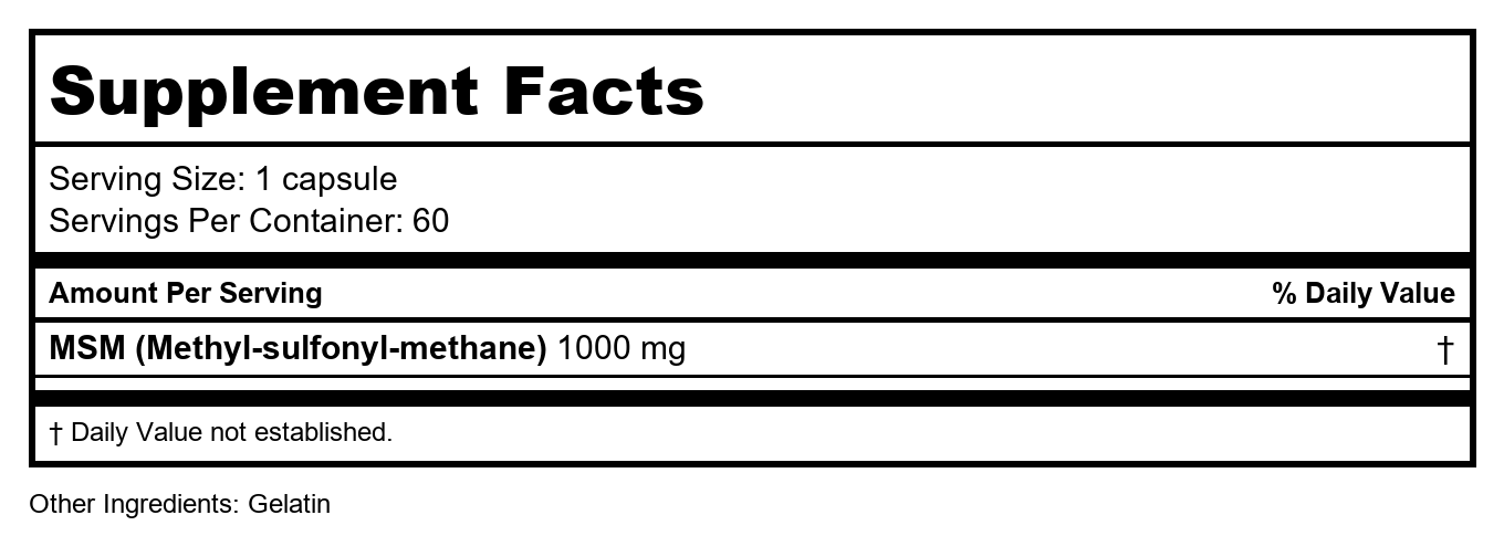 Solaray Pure MSM Capsules, 1000 mg, 60 Count