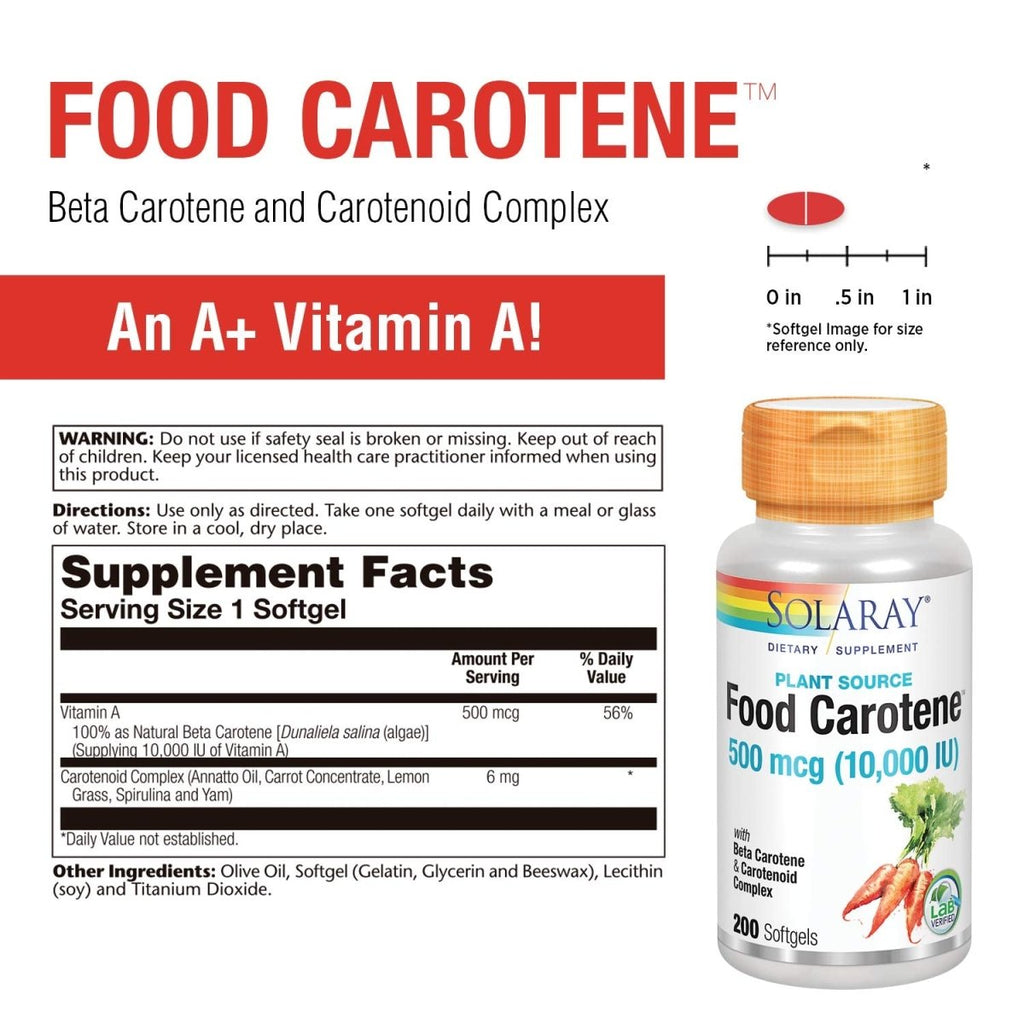 SOLARAY Food Carotene, Vitamin A 10000 IU (200 CT)
