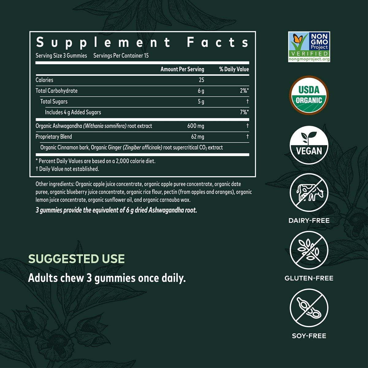 Gummies biologiques d'ashwagandha Gaia Herbs, soutien au stress, cannelle, gingembre, sans gluten, végétalien, 45 unités