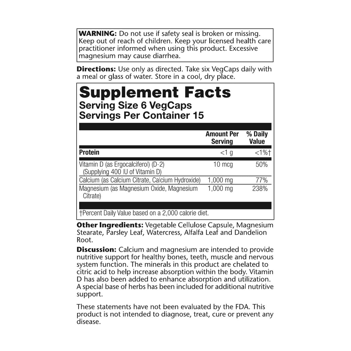 Solaray Cal-Mag Citrate avec D 2 1:1 90 Végécapsules