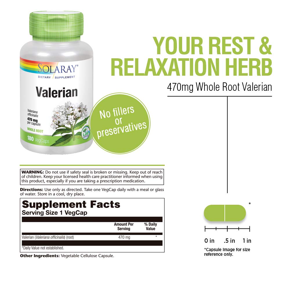 SOLARAY Valériane 470mg Soutien à la relaxation (180 comprimés)