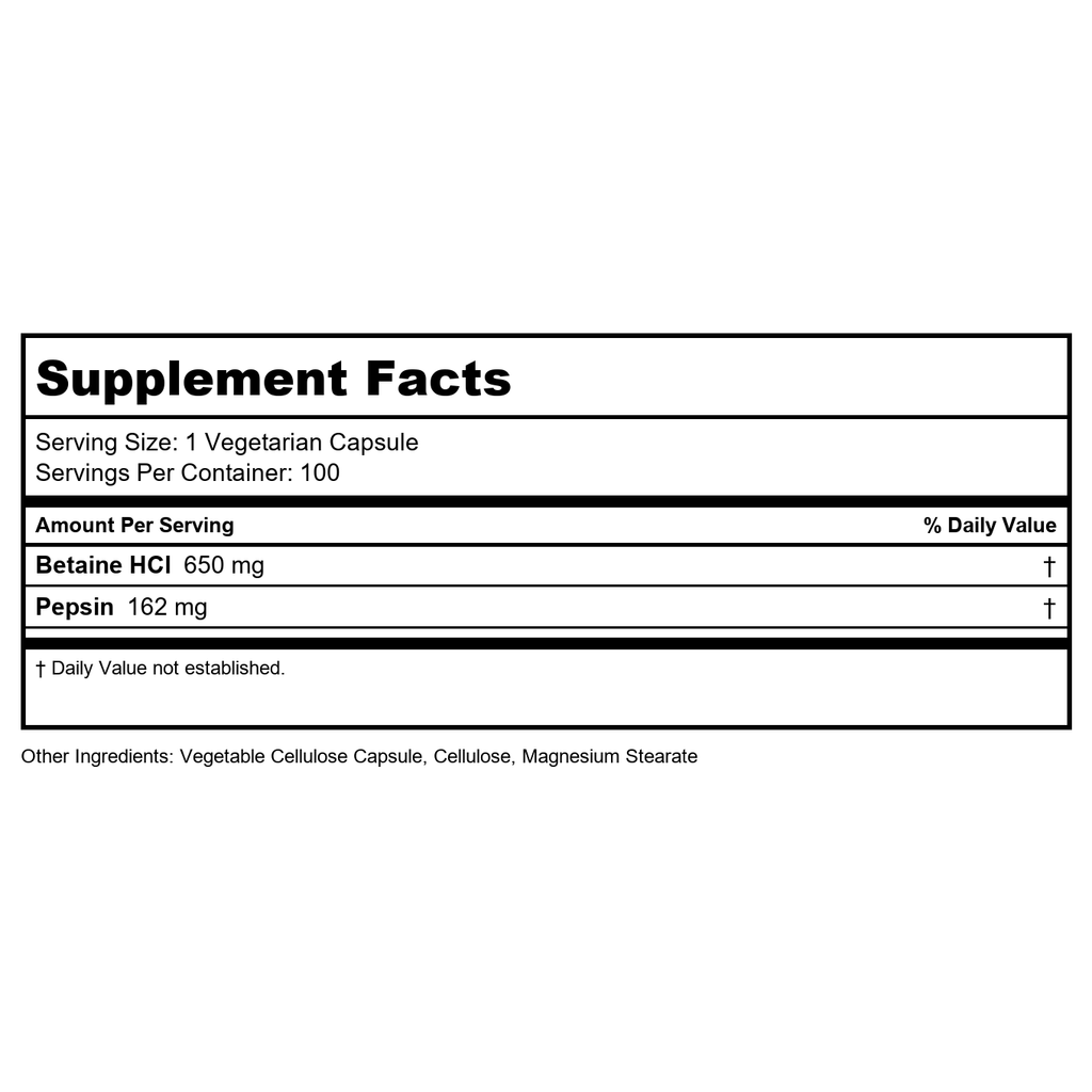 Solaray HCL Haute Puissance + Pepsine 650 mg VCapsules, 100 unités