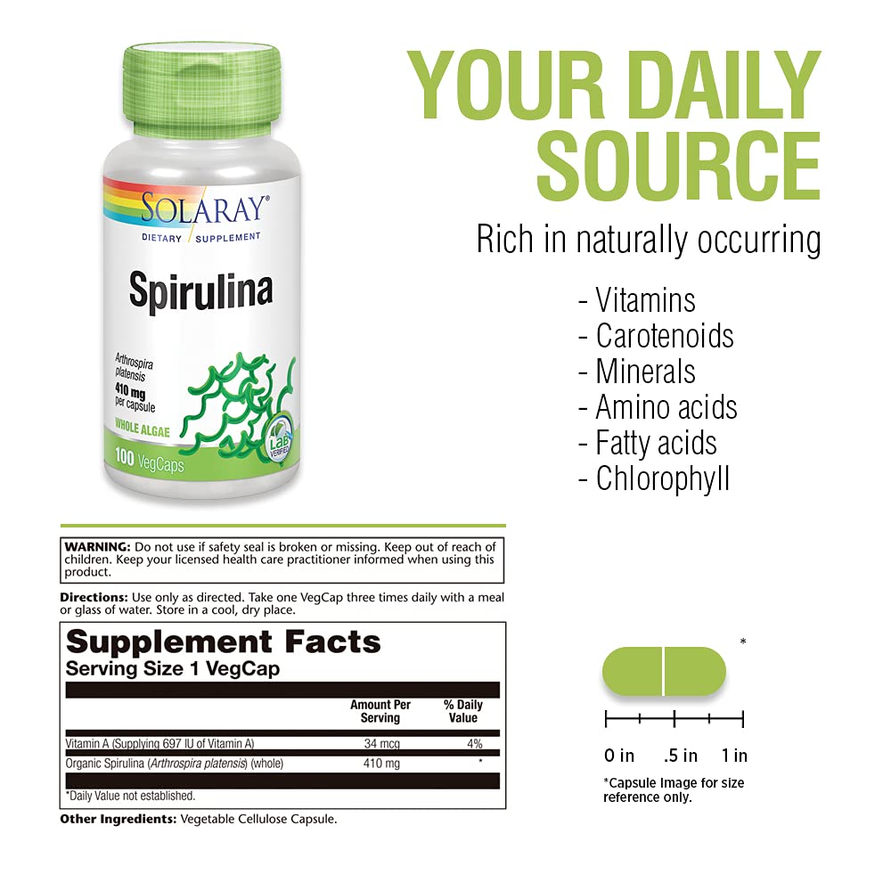 SOLARAY Spiruline 410mg 100 gél., 100 Portions