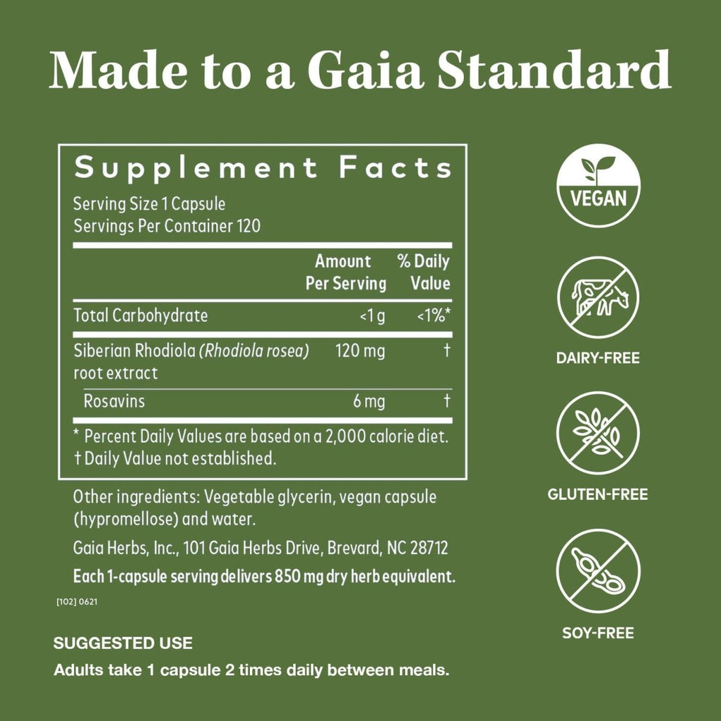 Gaia Herbs Rhodiola Rosea - 120 capsules liquides végétaliennes Phyto-Caps (pour 60 jours)