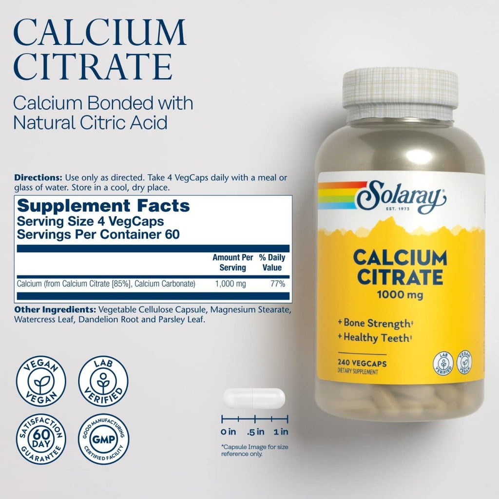 Solaray Citrate de Calcium 1000mg, 240 Comprimés