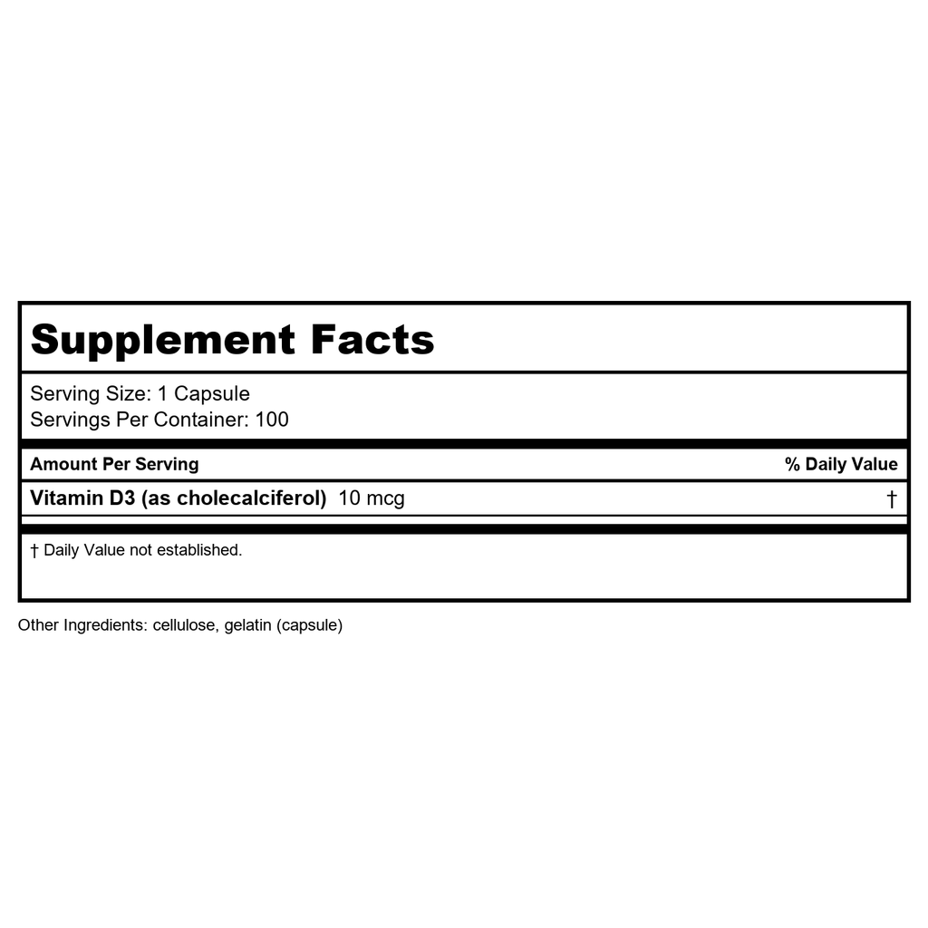 Nature's Way Vitamine D3 sous forme sèche, favorise la santé des os et le fonctionnement du système immunitaire, 10 mcg par portion, 100 gélules