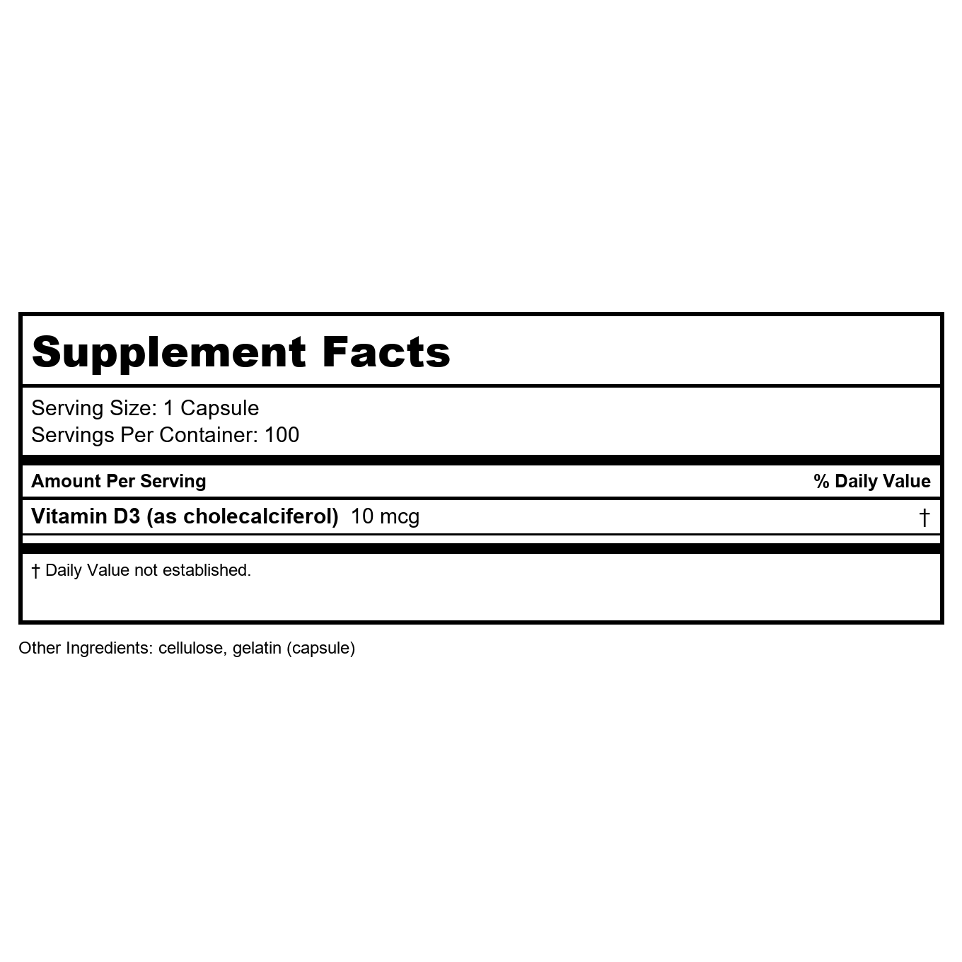 Nature's Way Vitamine D3 sous forme sèche, favorise la santé des os et le fonctionnement du système immunitaire, 10 mcg par portion, 100 gélules