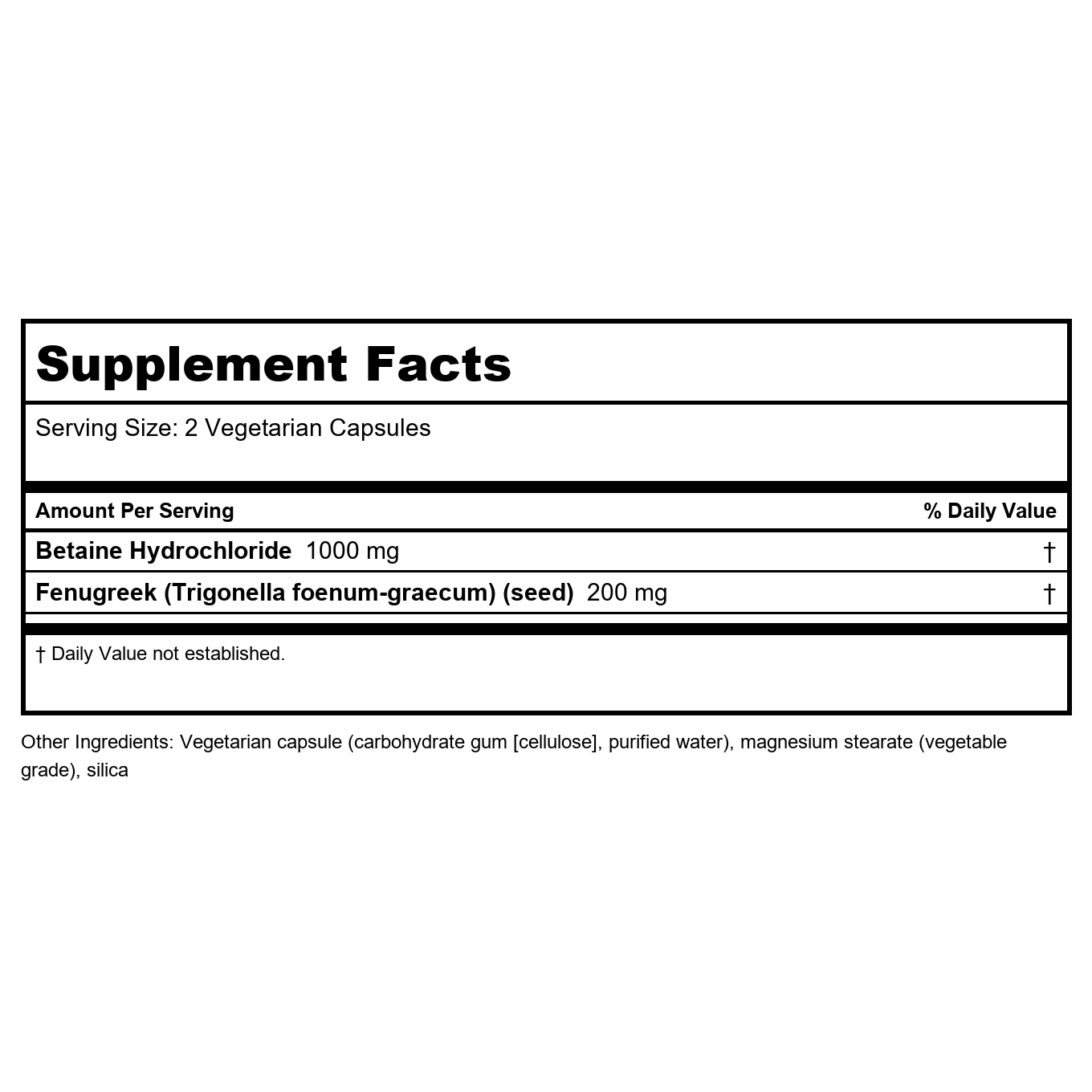 Bioclinic Naturals Bétaïne HCl avec Fenugrec - 60 capsules végétales
