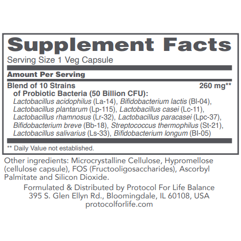 Protocol for Life Balance ProtoDophilus 50 milliards 10 souches 50 gélules végétales - P2928