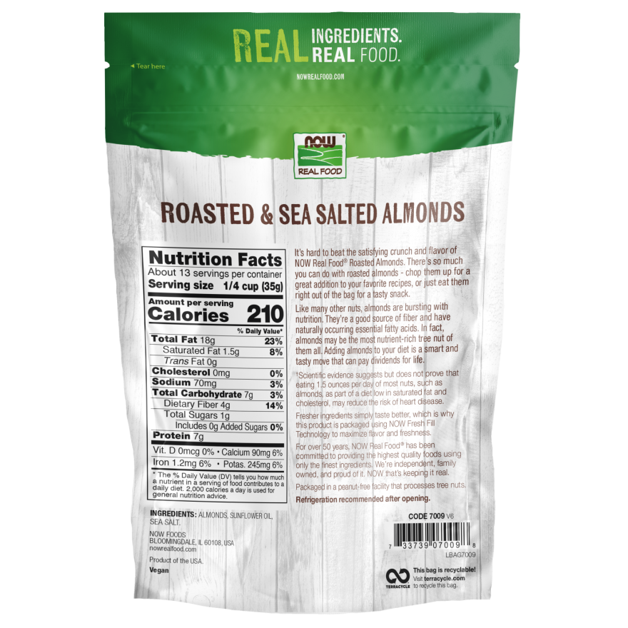 Now Real Food Almonds Roasted With Sea Salt 1 Pound - 7009