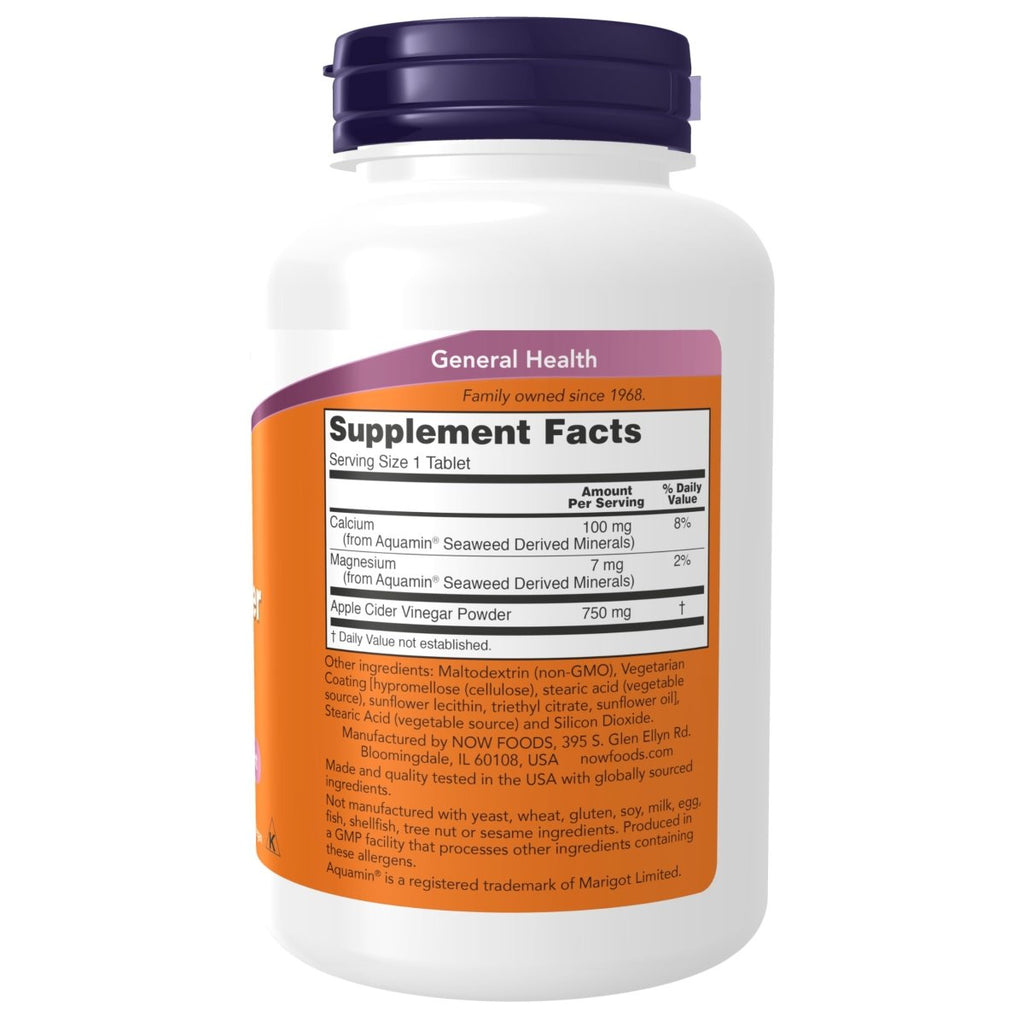 Vinaigre de cidre de pomme extra fort 750mg 180 comprimés Now Foods - 3376
