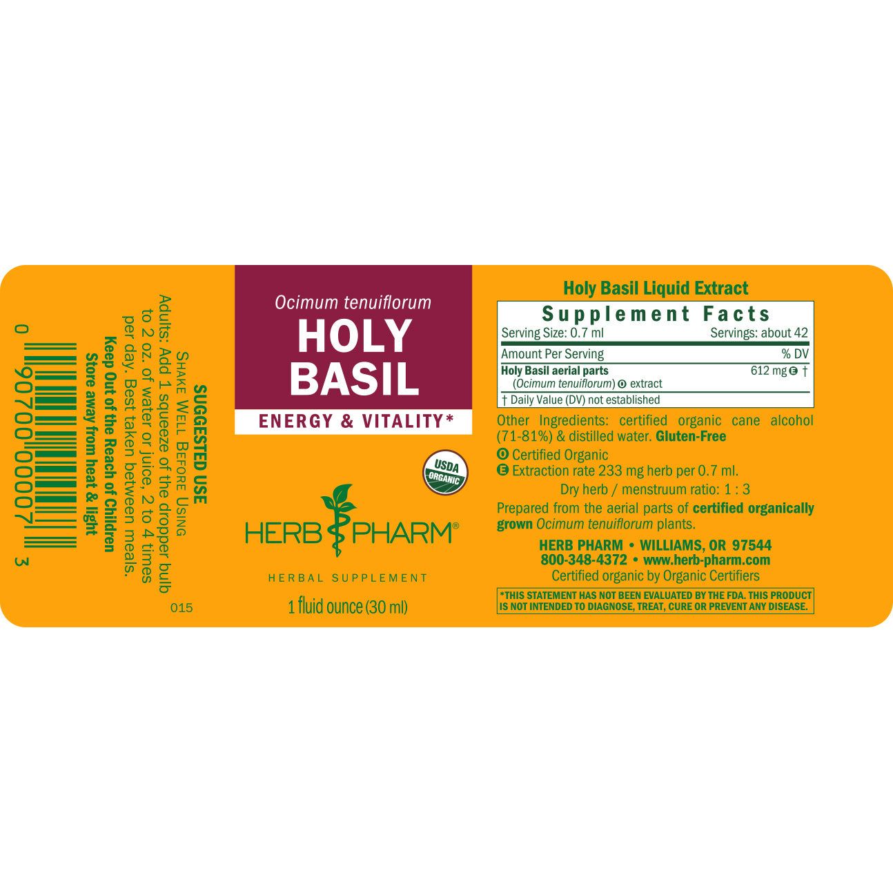 Herb Pharm Basilic sacré 30 ml