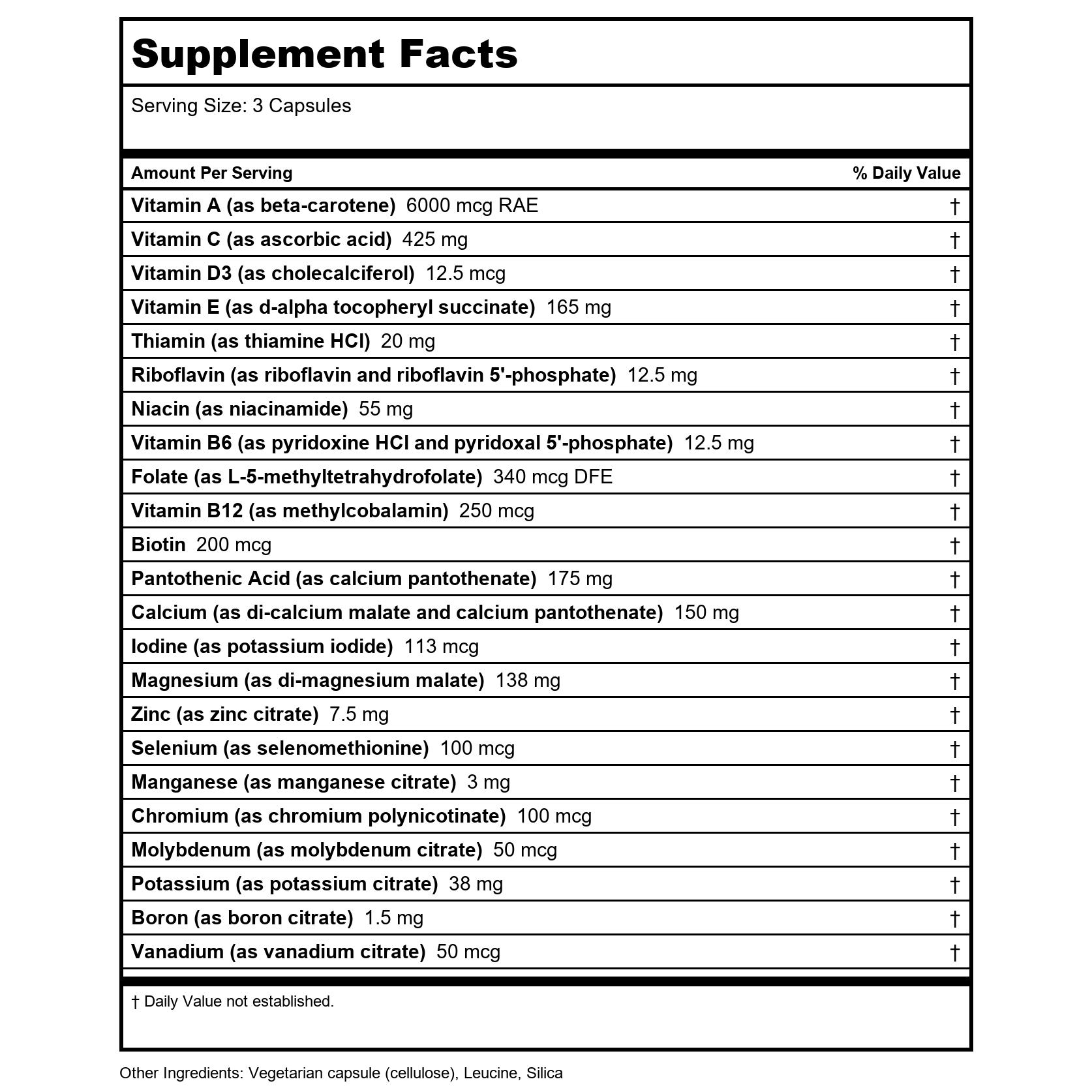 Vital Nutrients Multi-Nutrients 3 Formule Citrate Malate 180 gélules végétales