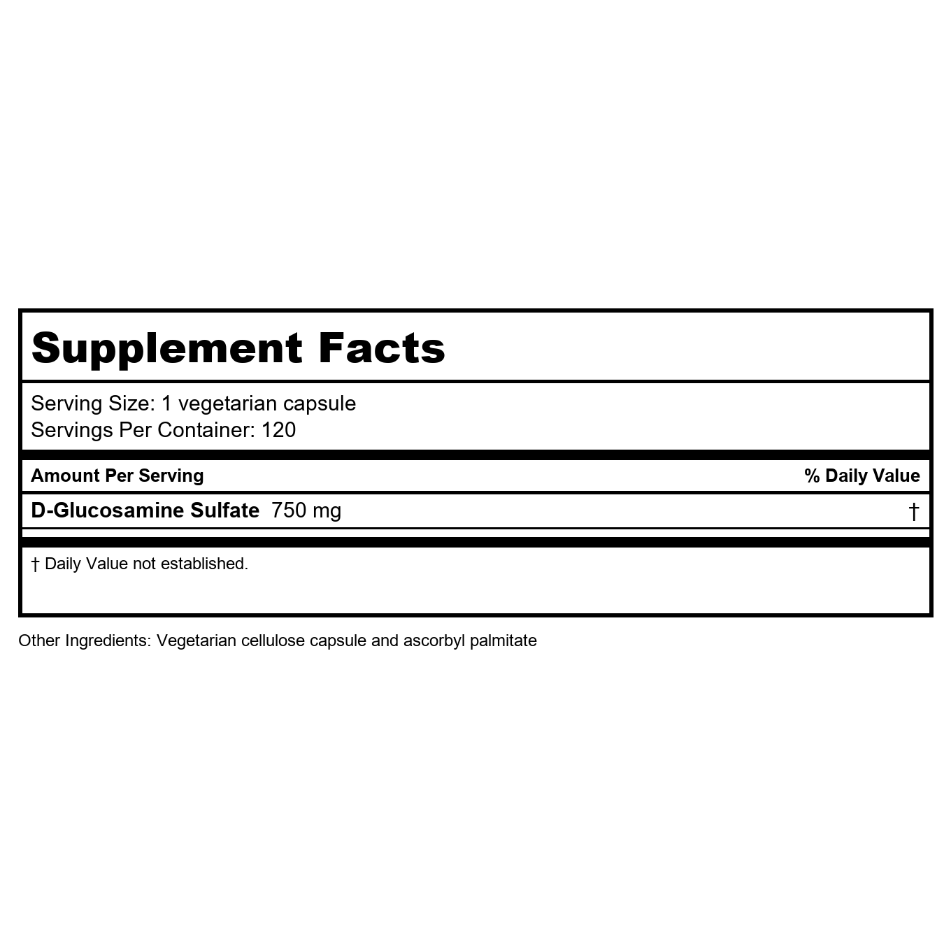 Vital Nutrients Sulfate de Glucosamine 750mg 120 Vcaps
