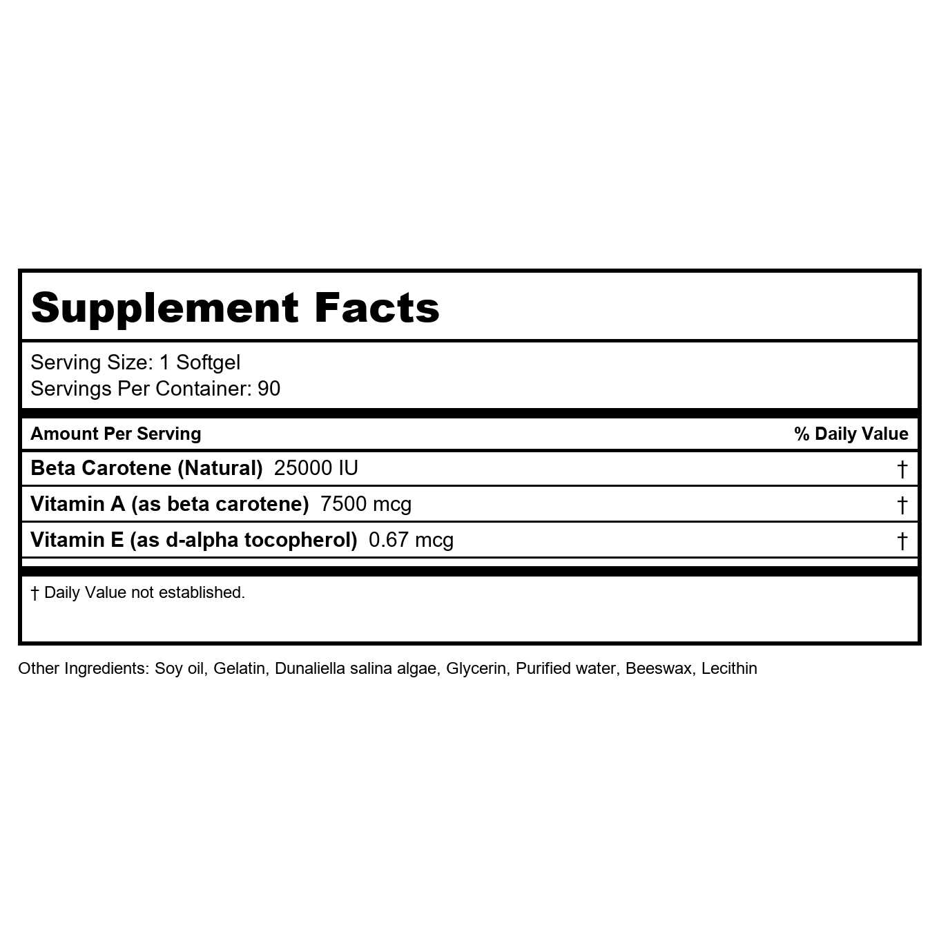 Vital Nutrients Bêta-carotène Naturel 25000UI 90 Gélules