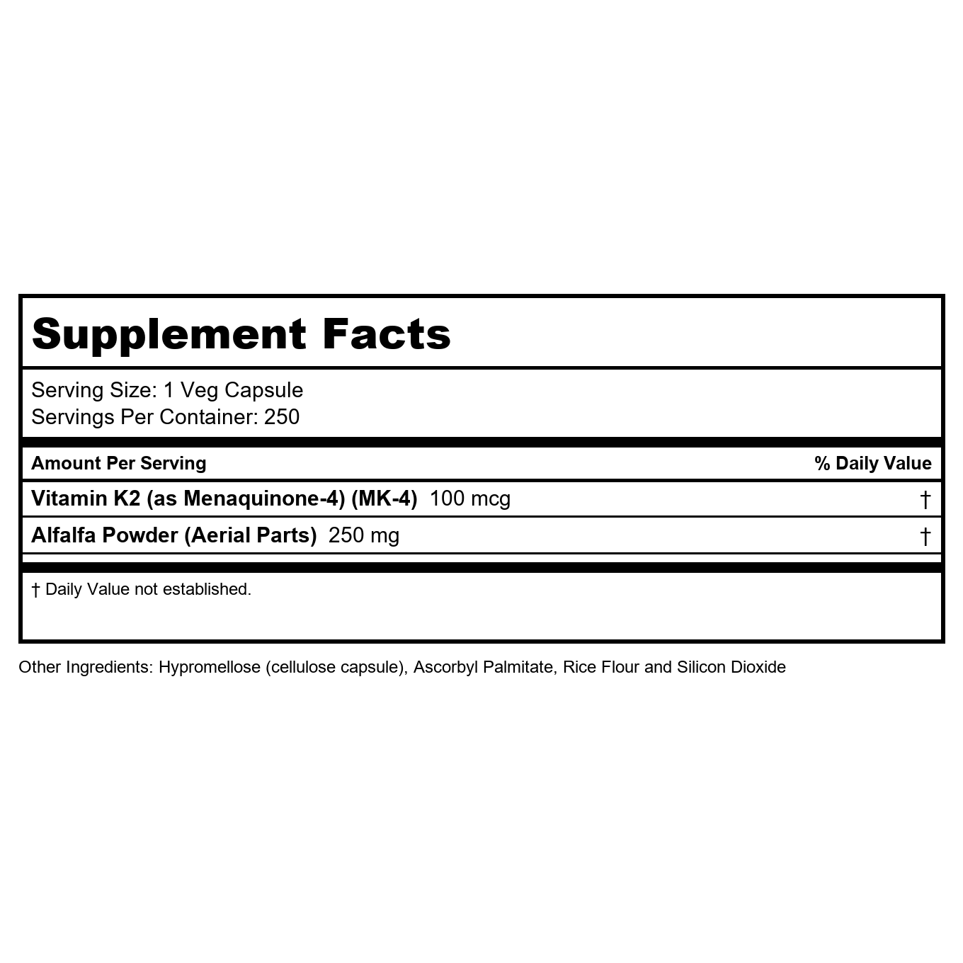 Now Foods Vitamin K-2 100 mcg 250 Vcaps - 0991