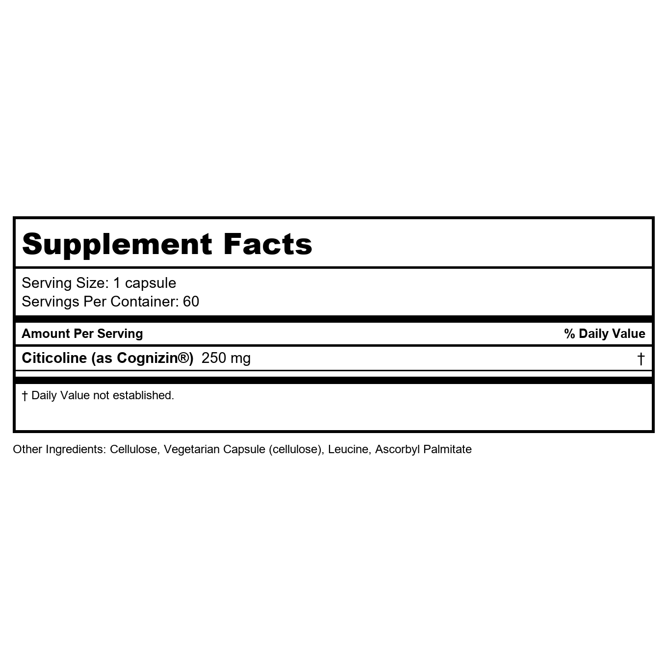 Vital Nutrients Citicoline Cognizin 250 mg 60 gélules végétales