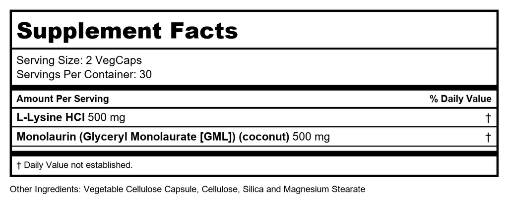 Solaray L-Lysine Monolaurine Rapport 1:1 60 Vcaps - Lot de 2