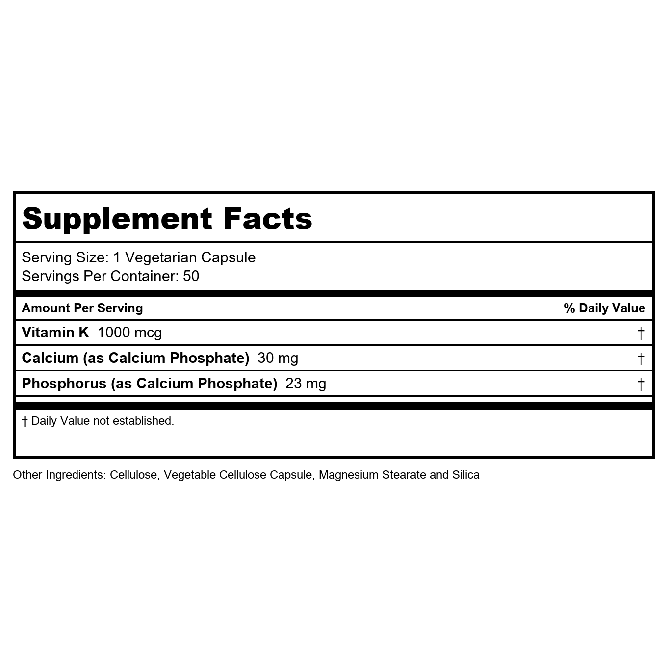 Nature's Life Vitamin K 1000 mcg 50 Vcaps