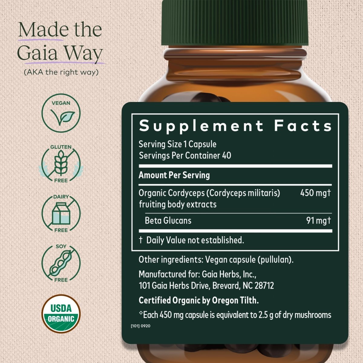 Gaia Herbs - Soutien Énergétique Champignon Cordyceps 450 mg - 40 Gélules