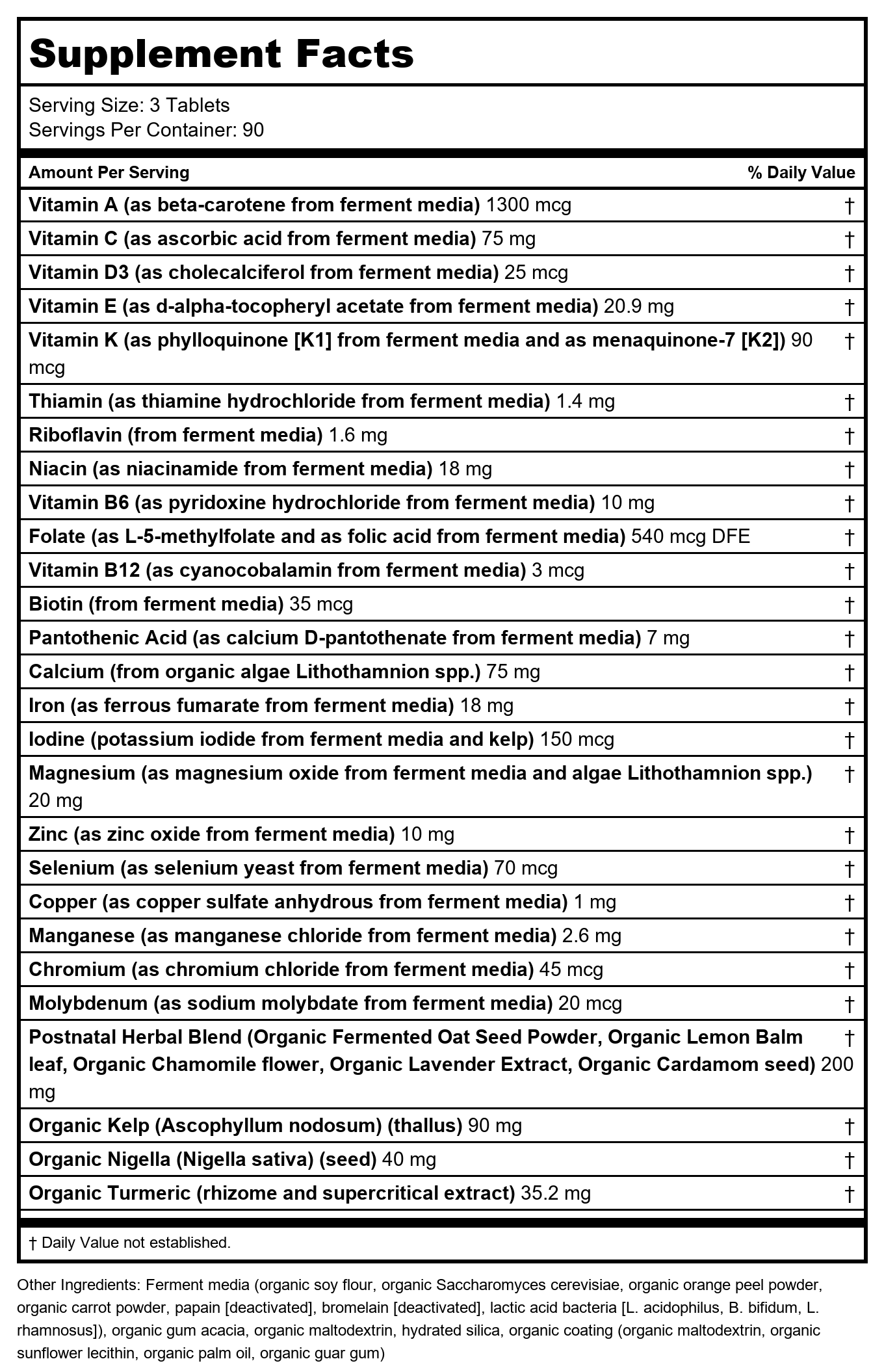 New Chapter Perfect Postnatal Multivitamine 270 comprimés