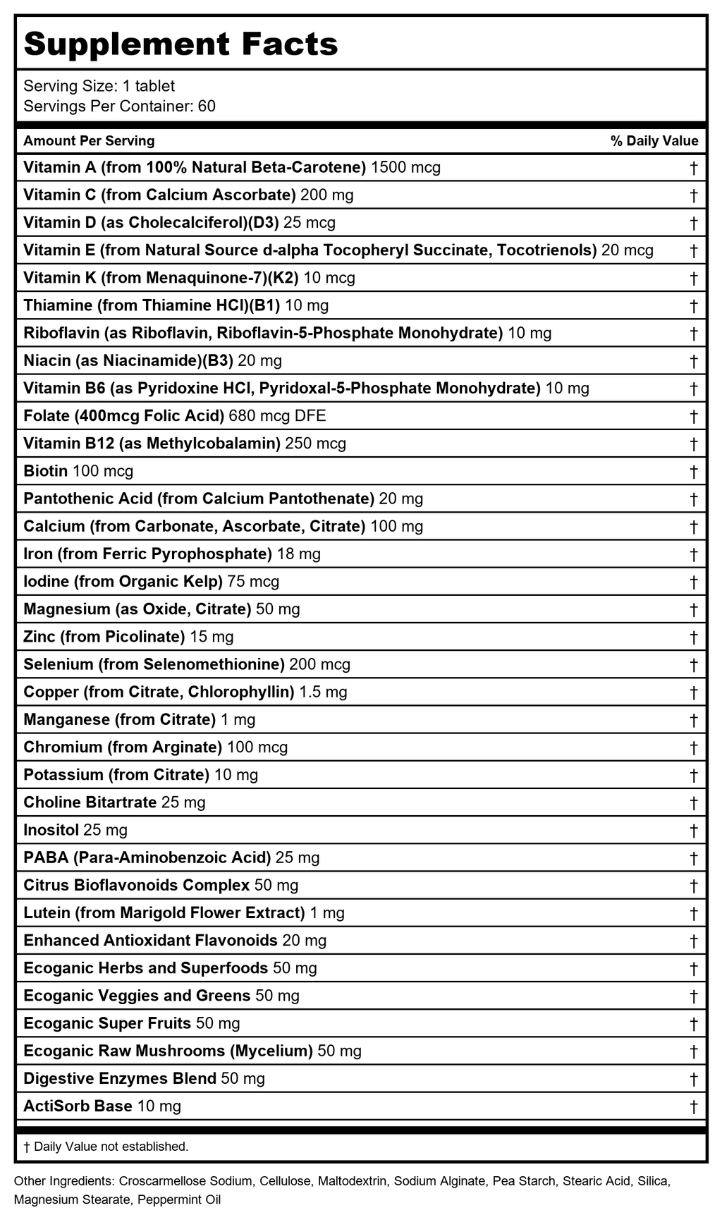 Kal - Multivitamine Whole Food Énergie Renforcée Une Fois Par Jour Sans Fer - 60 Comprimés Végétariens