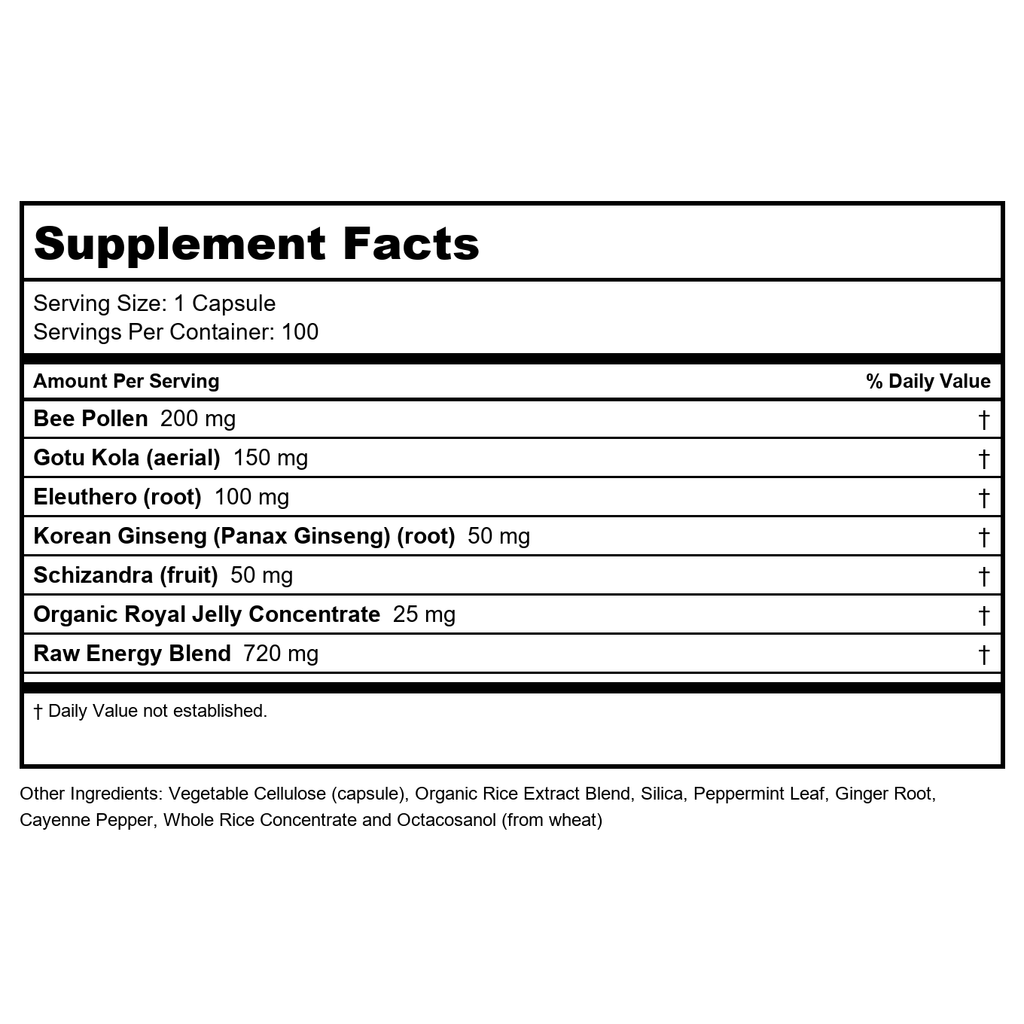 Honey Gardens Premier Raw Energy Extrême 720 mg 100 gélules végétales