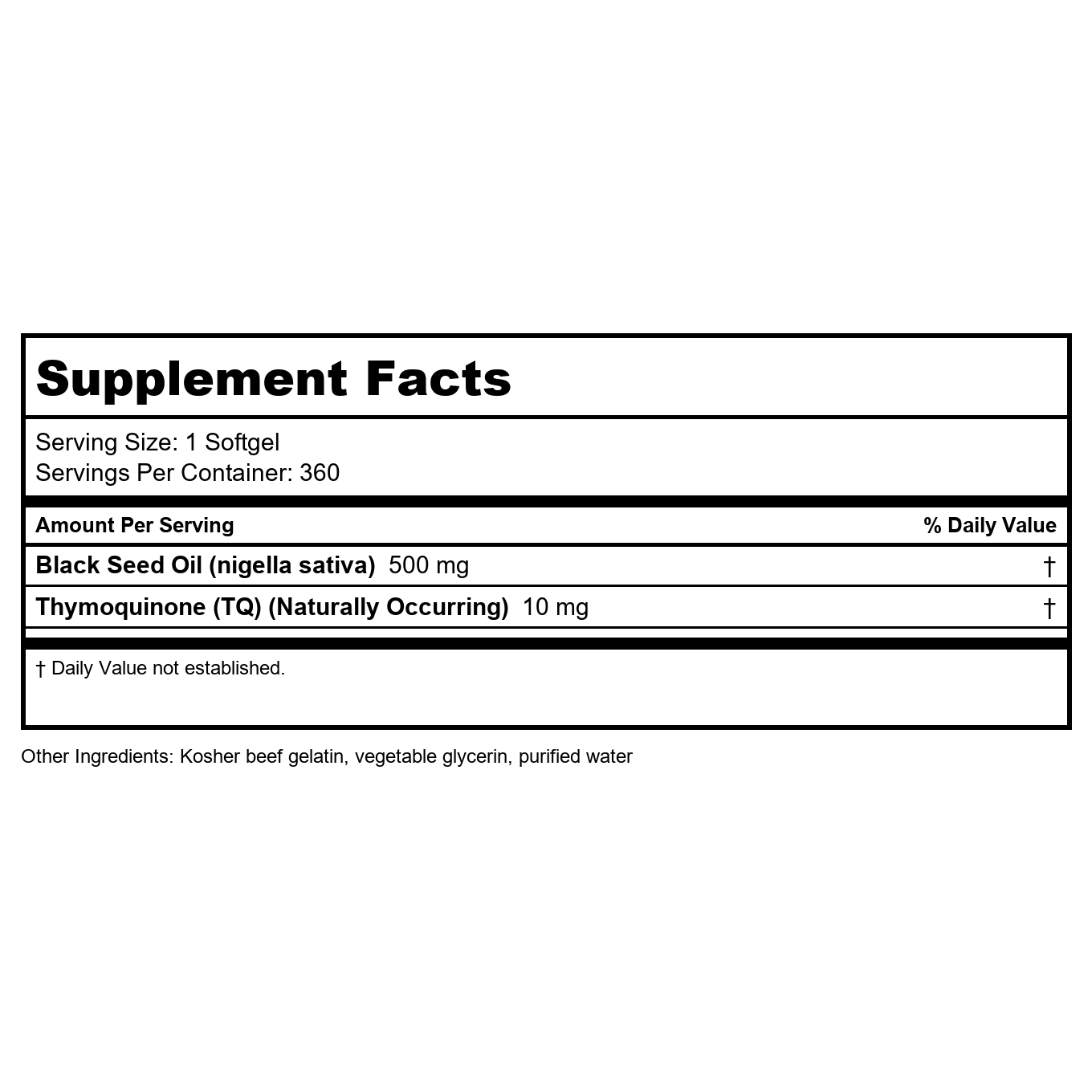 Health Thru Nutrition - Huile de Nigelle 2% de Thymoquinone 500 mg. - 360 Gélules