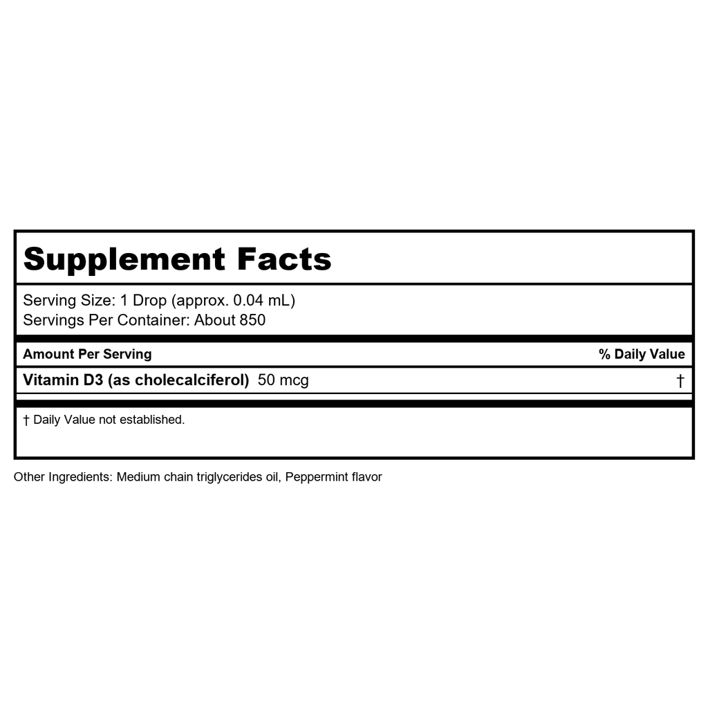 Life Extension Vitamine D3 liquide Menthe 2000 UI 1oz