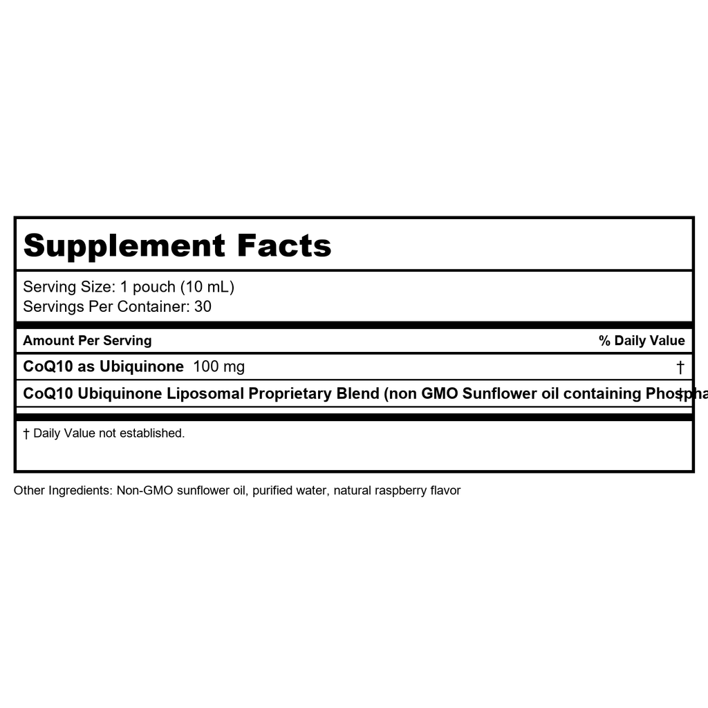Codeage - CoQ10 Liquide Liposomal Wonder Heart sous forme d'Ubiquinone avec Huile de Tournesol Non-OGM, Goût Framboise - 30 Sachets