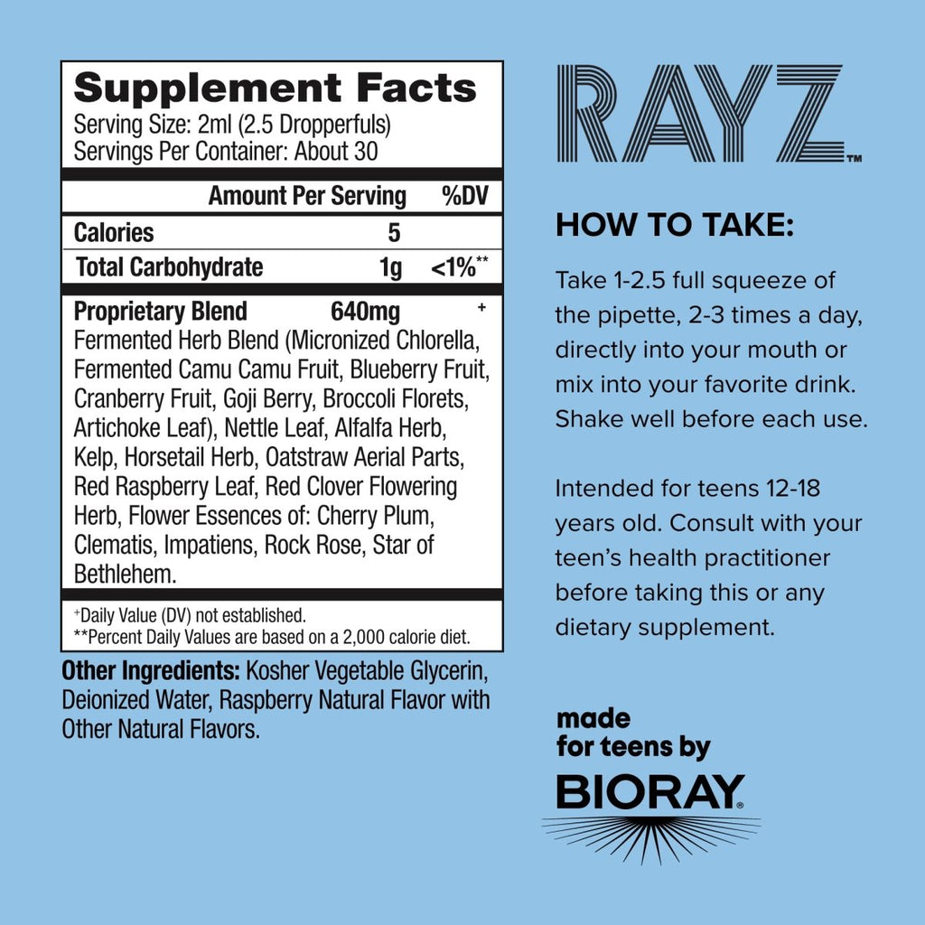 BIORAY RAYZ Éclat du corps, saveur framboise - 59 ml - Source pratique de vitamines et minéraux pour les adolescents de 12 à 18 ans