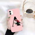 Coque de téléphone en silicone avec initiale pour iPhone 12 Pro Max, motif fleur rétro rose, coque arrière souple compatible avec les coques d'iPhone, coque arrière en silicone rose doux et mignon pour iPhone
