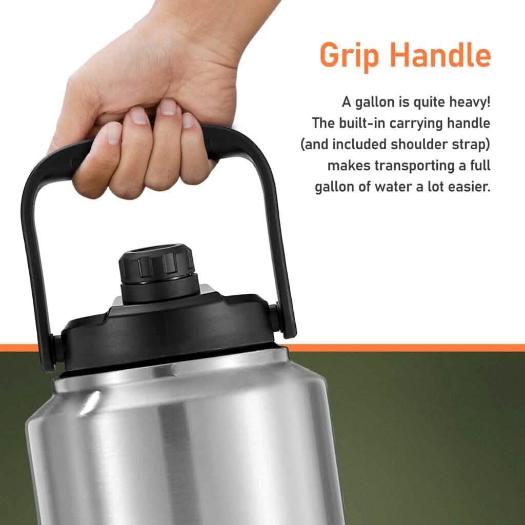 Growler isotherme en acier inoxydable d'une capacité de 3,8 L avec sac de transport tactique
