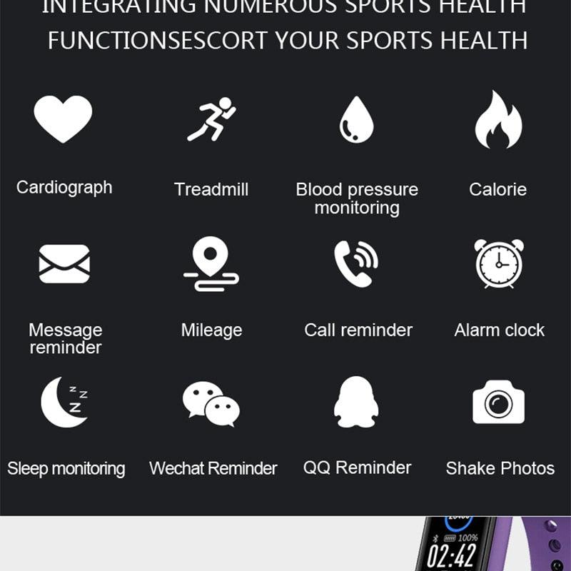 Montre connectée intelligente Fréquence cardiaque Pression Podomètre Montres de sport Bracelet Montre de sport électrique pour téléphones Montre intelligente de santé Moniteur de fréquence cardiaque Moniteur de sommeil Écran tactile étanche