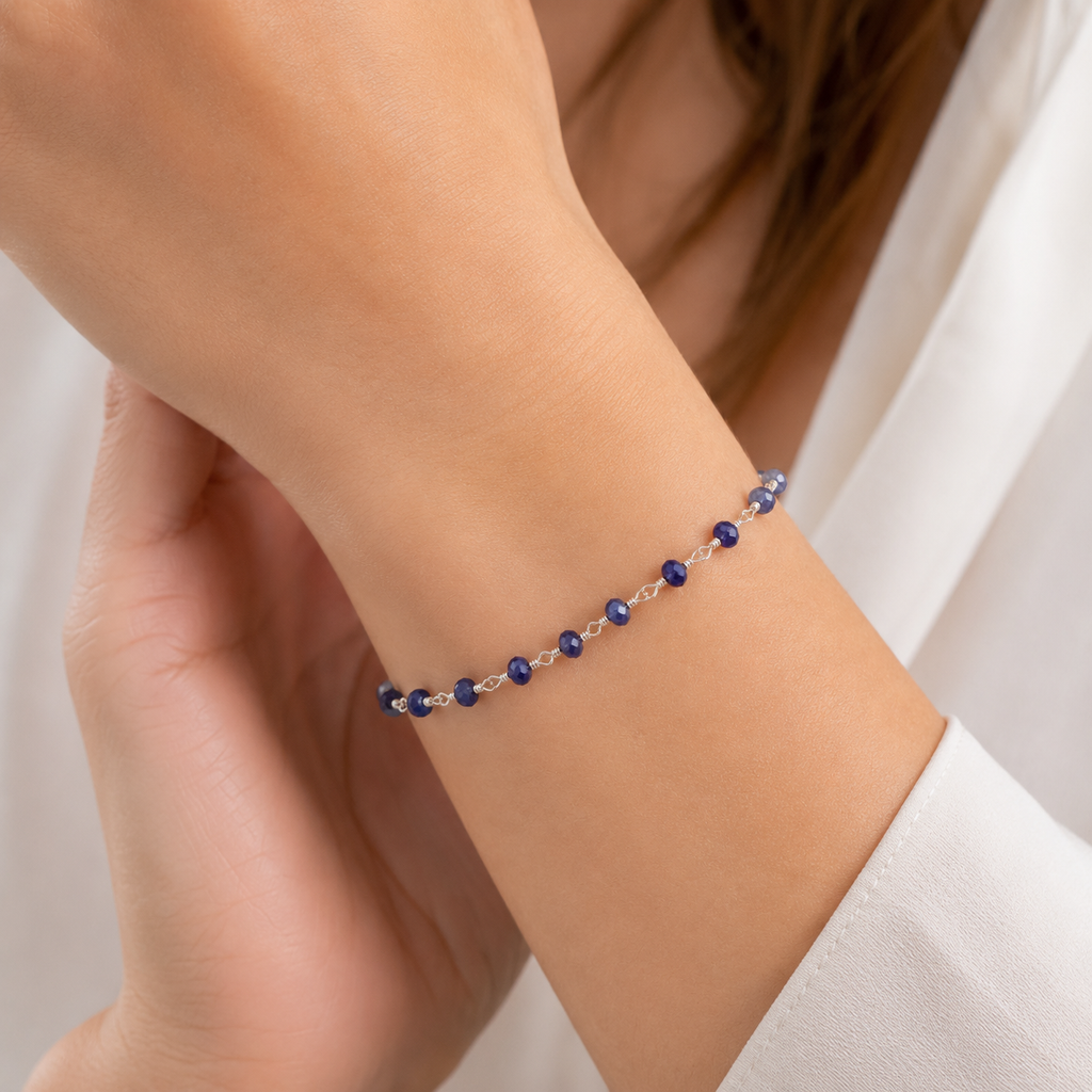 Bracelet en argent sterling et iolite enroulée de fil