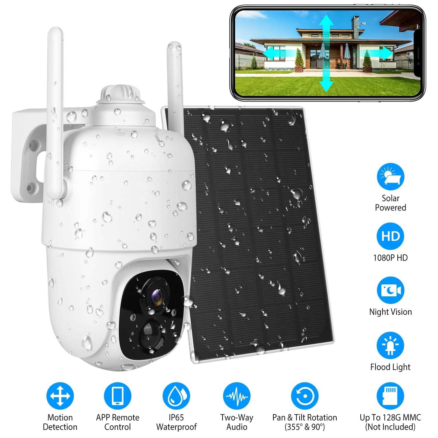 Caméra de sécurité solaire sans fil IP65