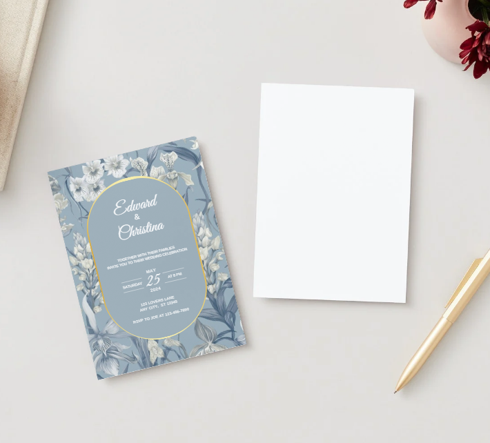 Elegant Blue Iris Wedding Invitation – Canva Editable Template