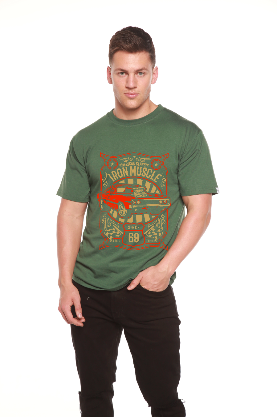 T-shirt graphique à manches courtes pour homme Iron Muscle en viscose de bambou et coton biologique