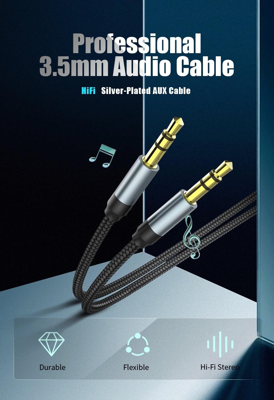 Câble audio Jack mâle-mâle Câble auxiliaire audio pour voiture Casque Stéréo Hi-Fi Cordon AUX blindé Compatible avec téléphones Tablettes Fil de haut-parleur Ligne Câble auxiliaire Haut-parleur 3,5 mm
