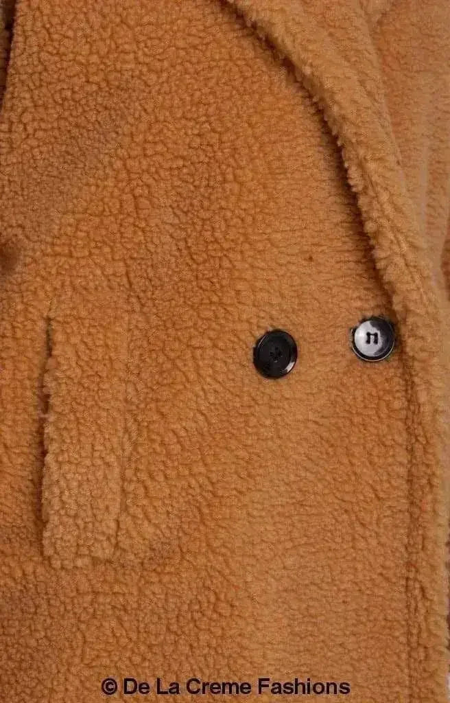 Manteau long Jackie style Teddy en imitation peau de mouton, coupe droite à double boutonnage