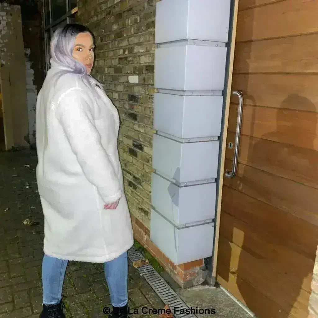 Manteau long Jackie style Teddy en imitation peau de mouton, coupe droite à double boutonnage